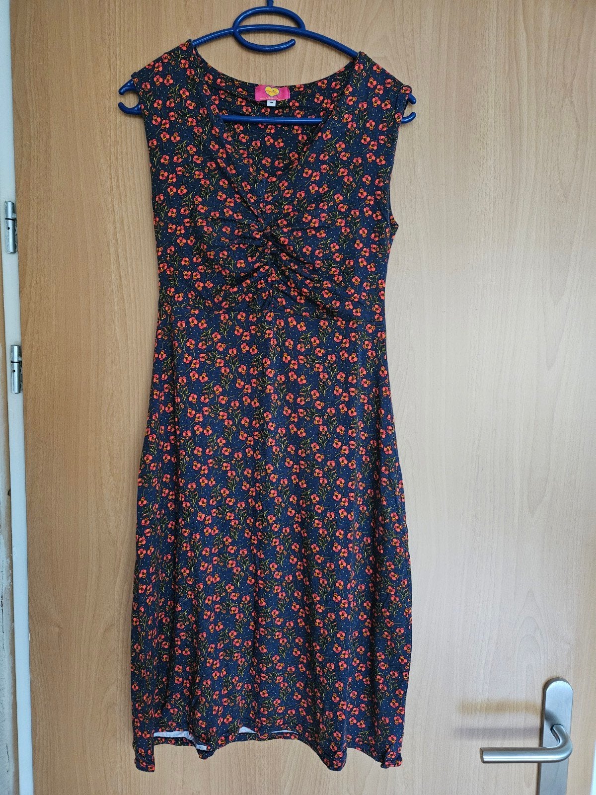 Leuke Tantilly bloemenjurk met ruches - Maat S, Blauw, Ophalen of Verzenden, Zo goed als nieuw, Maat 36 (S)