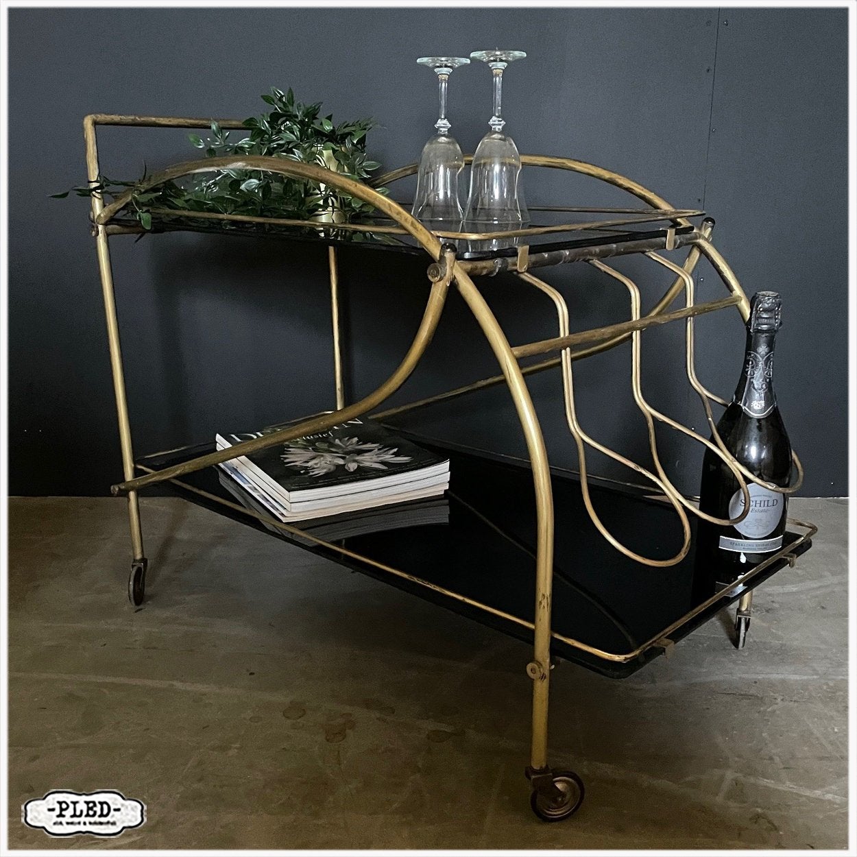 Midcentury Art Deco style serveer trolley Bar Serveerwagen, Huis en Inrichting, Ophalen, Metaal of Aluminium, Nb, Nb