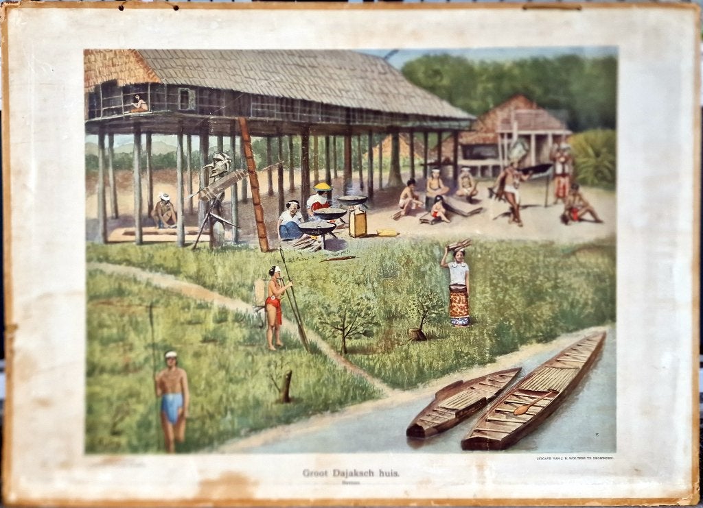 Groot Dajaksch huis. Borneo / W.J. Ising, Antiek en Kunst, Ophalen, Geschiedenis