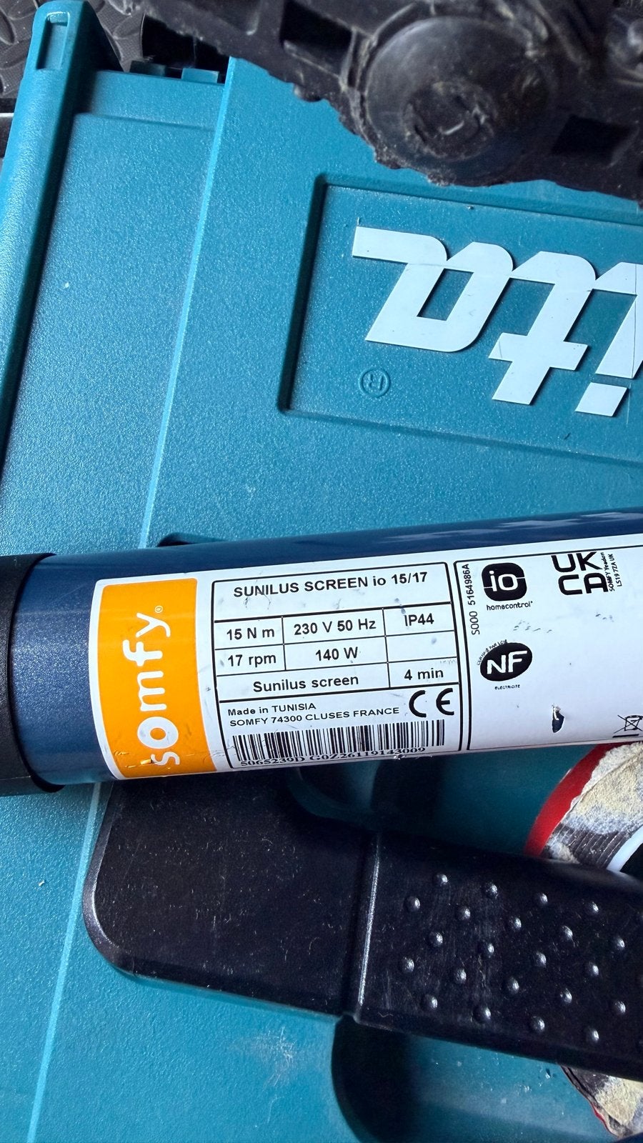 Somfy Sunilus Screen io 15/17  motor met afstandsbediening, Gebruikt, Minder dan 100 cm, Wit, Ophalen of Verzenden