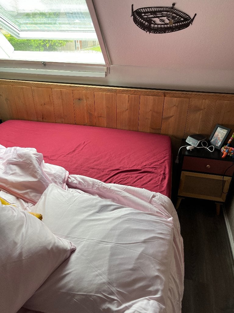 Bed van steigerhout 160x200, Ophalen, Gebruikt, Beige, Steigerhout