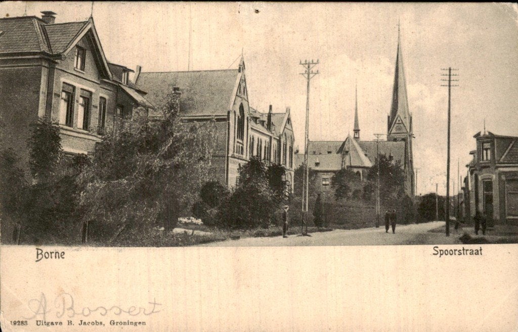 Borne - Spoorstraat - Kerk, Verzamelen, Ophalen of Verzenden, Voor 1920, Gelopen, Overijssel