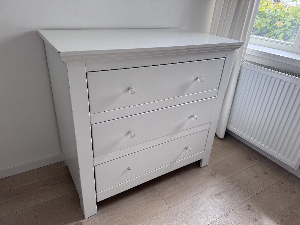 Witte commode (3 lades) / ladenkast, Ophalen, Gebruikt, 50 tot 100 cm, 3 of 4 laden