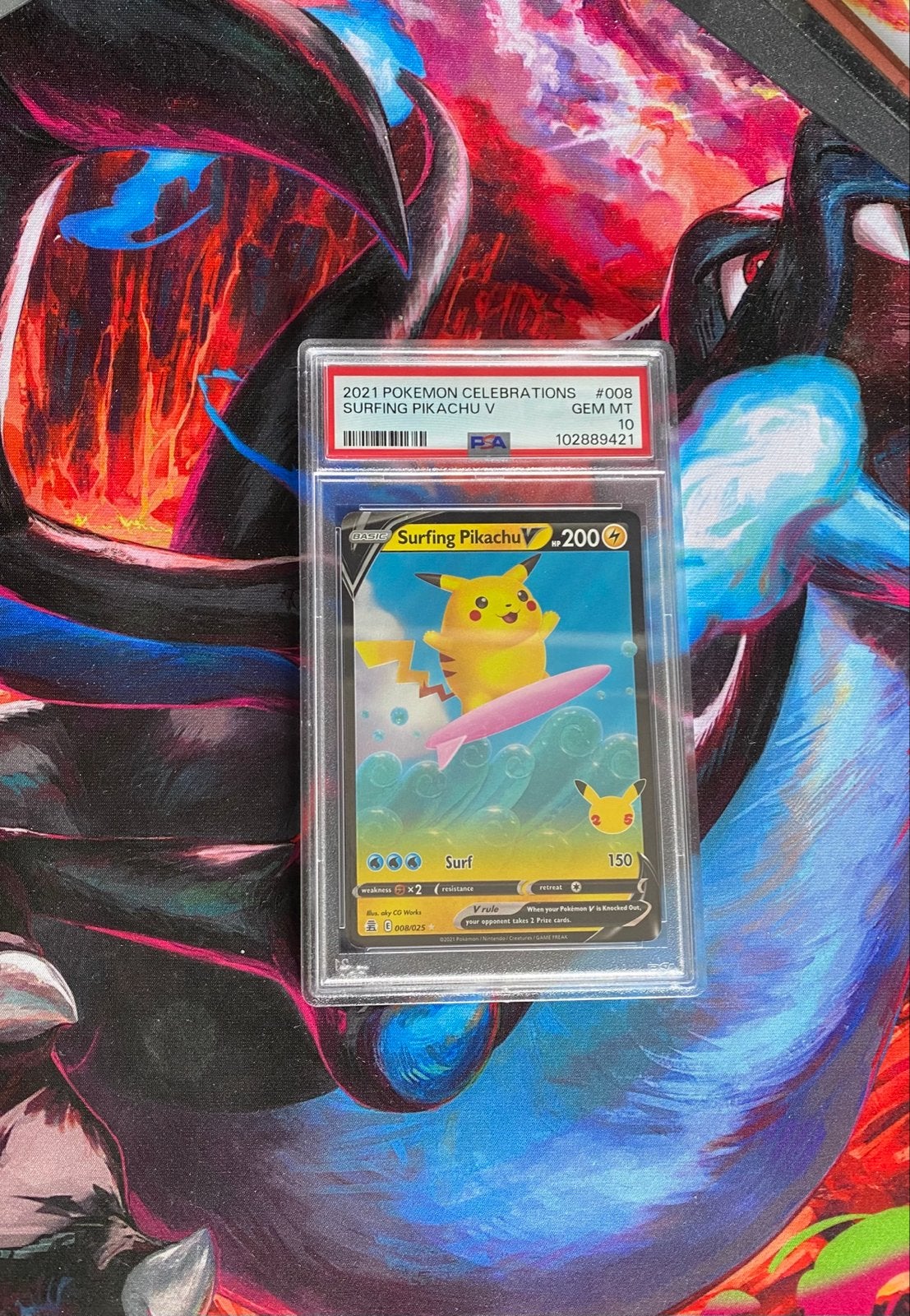 PSA 10 Surfing Pikachu V (2021 Celebrations) Pokémon kaart, Ophalen of Verzenden, Zo goed als nieuw, Losse kaart