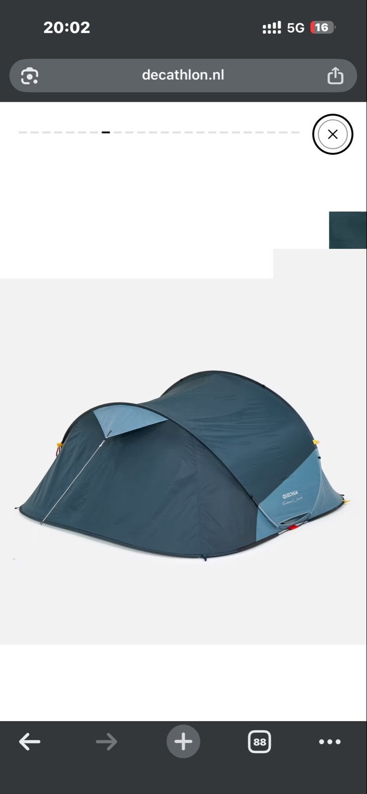 Quechua 2 Seconds 3P Tent - Snel op te zetten tent, Ophalen of Verzenden, Zo goed als nieuw, Tot en met 3