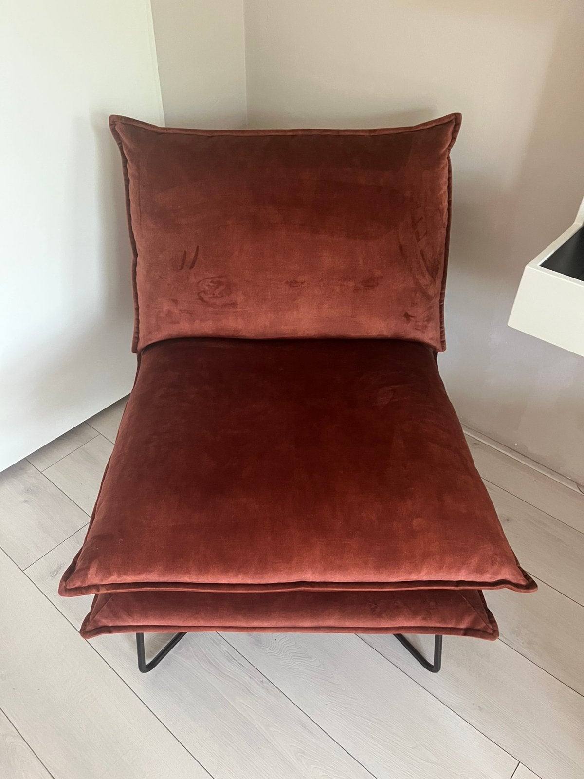 Velvet Terracotta/Roestbuin Loungestoel- As nieuw !!, Ophalen, Eenpersoons, Zo goed als nieuw, Minder dan 150 cm