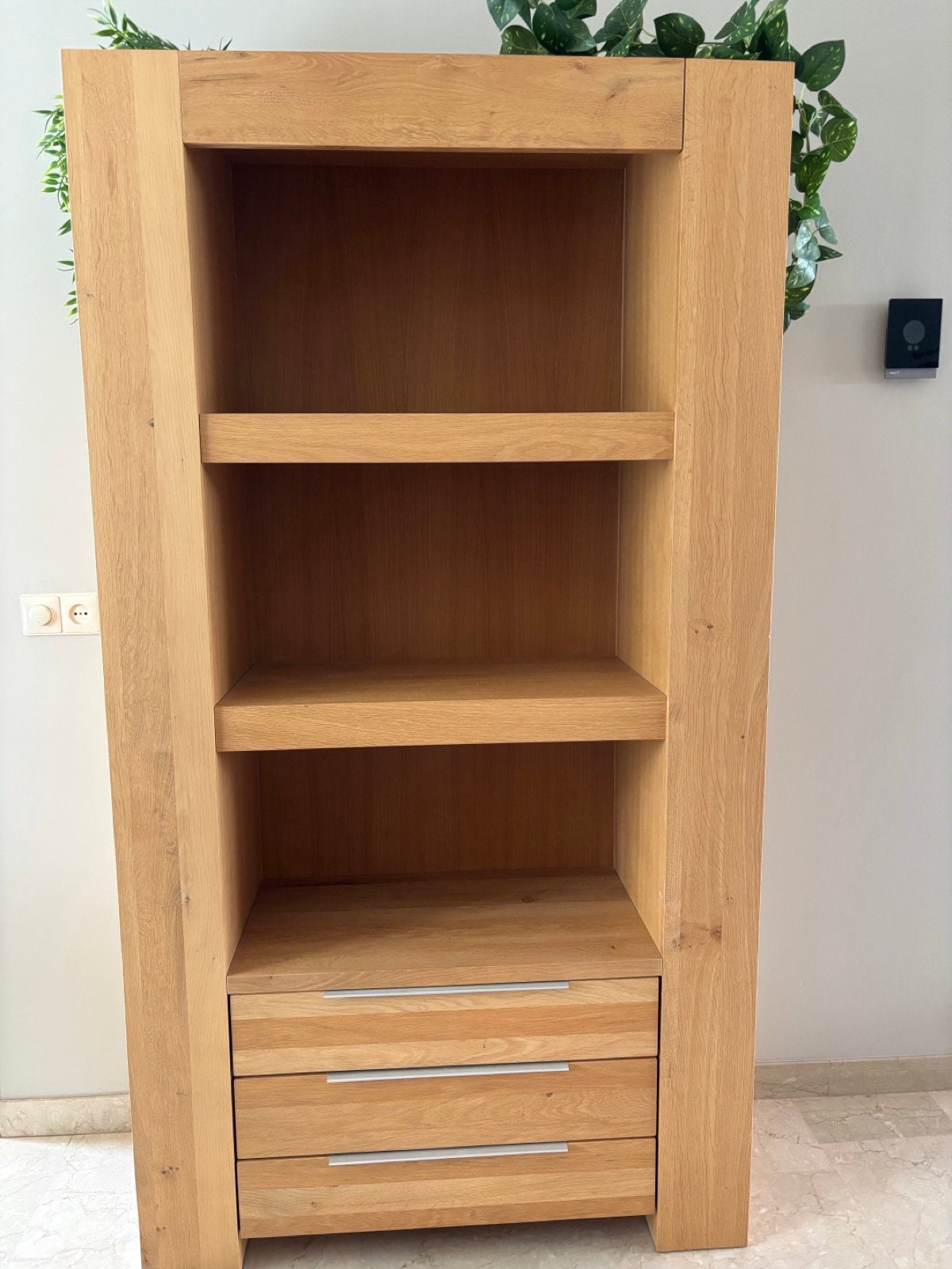 Eikenhouten boekenkast/opbergkast met lades en planken, Ophalen, 100 tot 150 cm, Eikenhout, Zo goed als nieuw