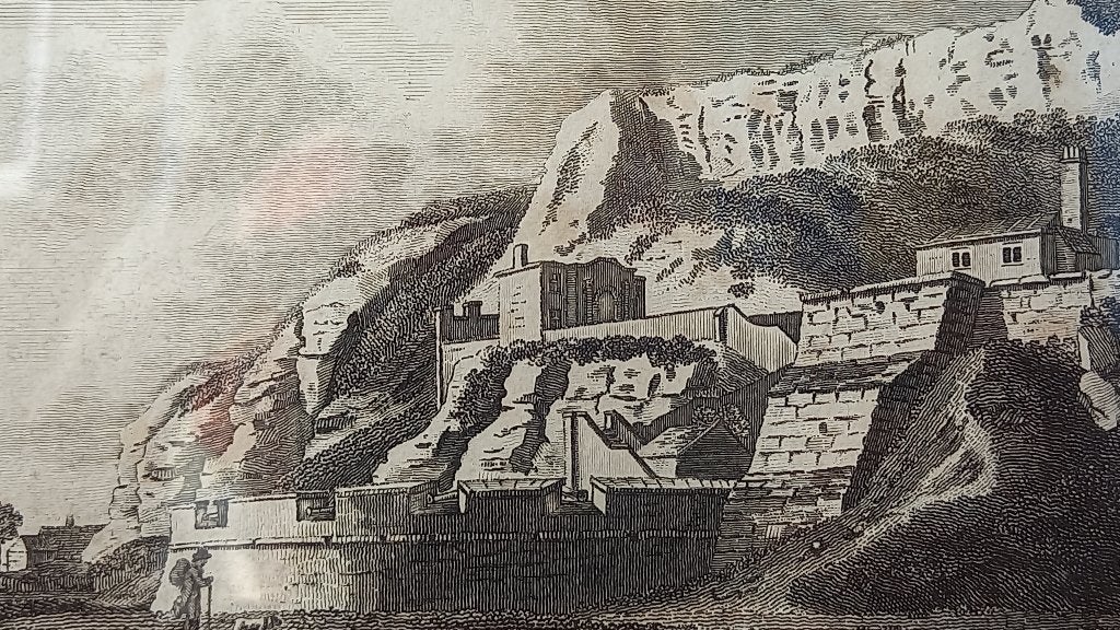 Mooie antieke ingelijste ets uit Engeland van Dover 29,7 cm., Ingelijst, 1800 - 1899, Ets, Ophalen of Verzenden