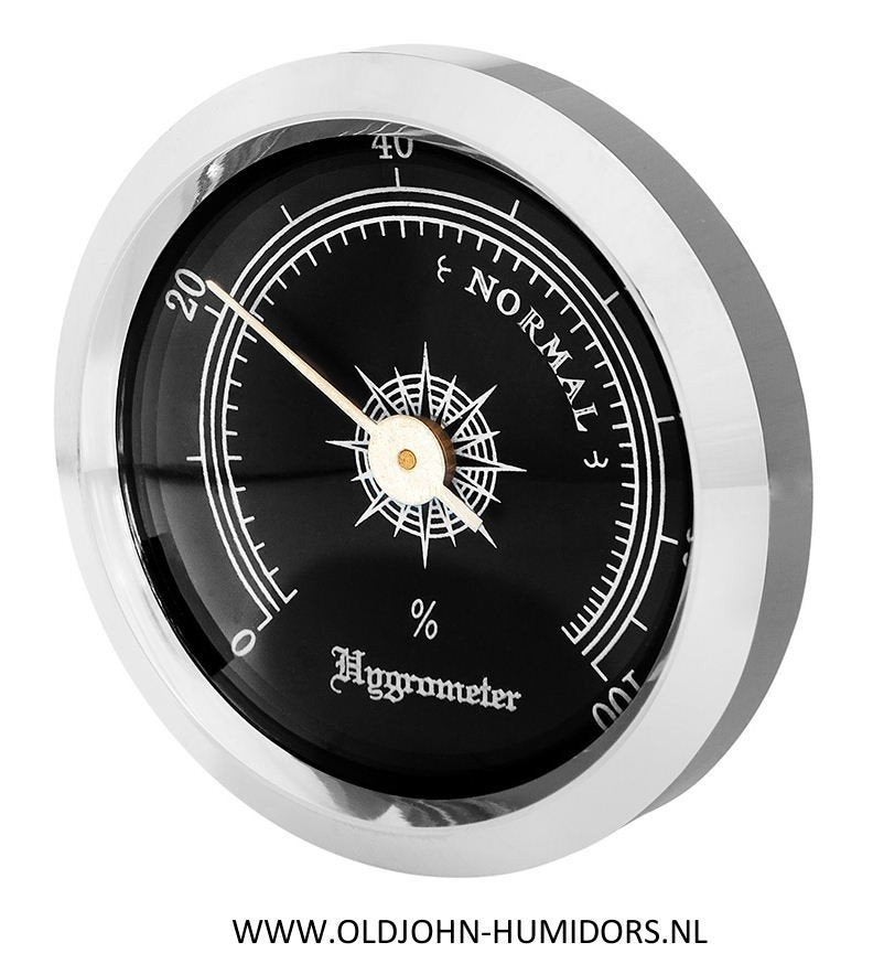 HUMIDOR HYGROMETER 45/35 MM ZWARTE WIJZERPLAAT ANGELO  ahm13, Ophalen of Verzenden, Nieuw, Tabaksdoos of Verpakking
