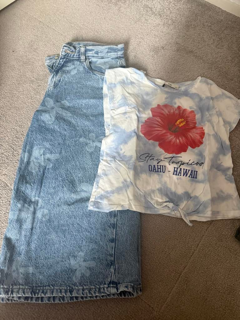 C&A T-shirt met Hawaï print en jeansrok de broek niew, Ophalen of Verzenden, Zo goed als nieuw