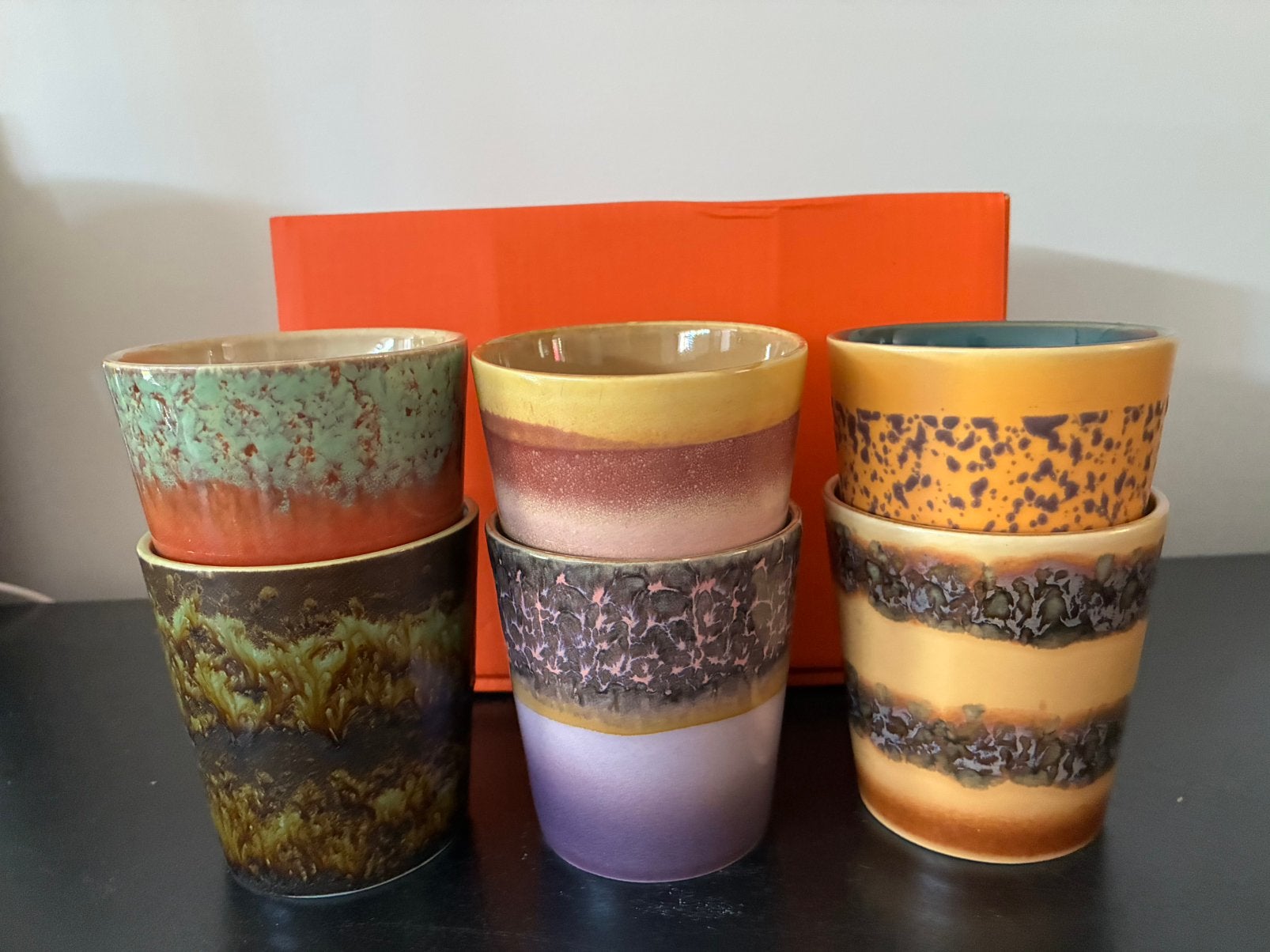 HKliving 70's Ceramic koffiemok set van 6 valley, Overige merken, Keramiek, Nieuw, Ophalen of Verzenden