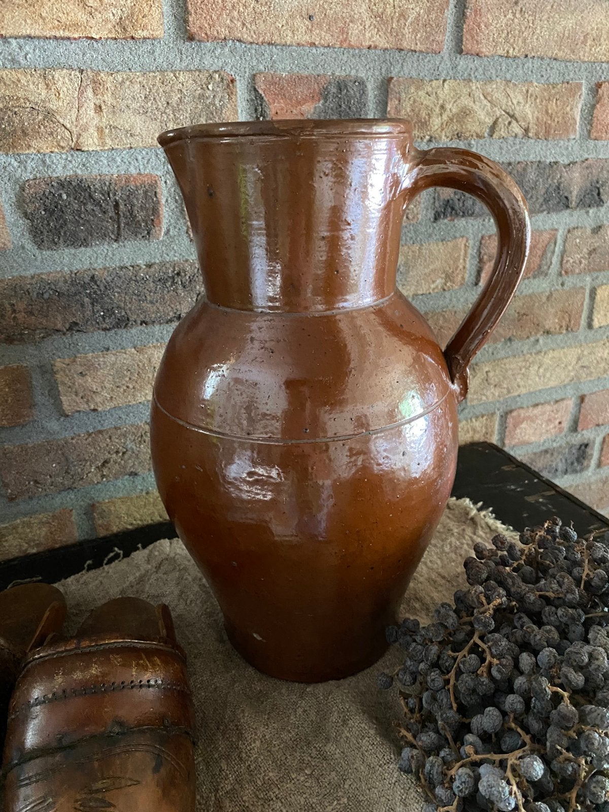 Brocante oude gres kan, 32 cm, Ophalen of Verzenden