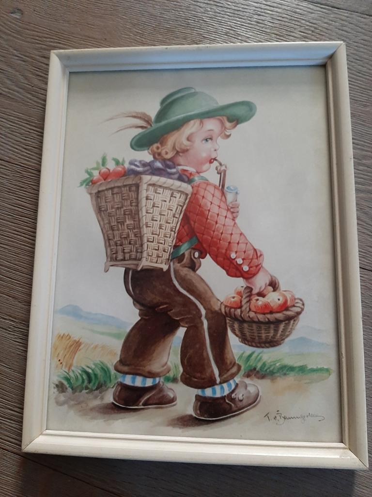 Vintage kinderprentje in lijst, Ophalen of Verzenden