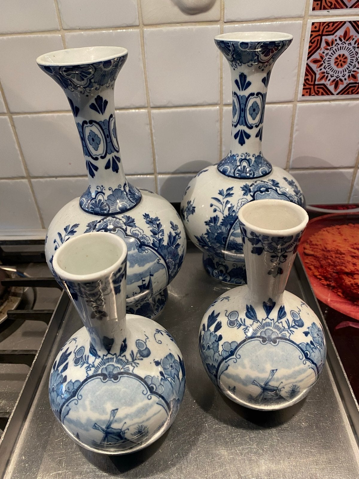 Mooie set van 4 Delfts Blauwe vazen - Mosa Maastricht, Ophalen of Verzenden