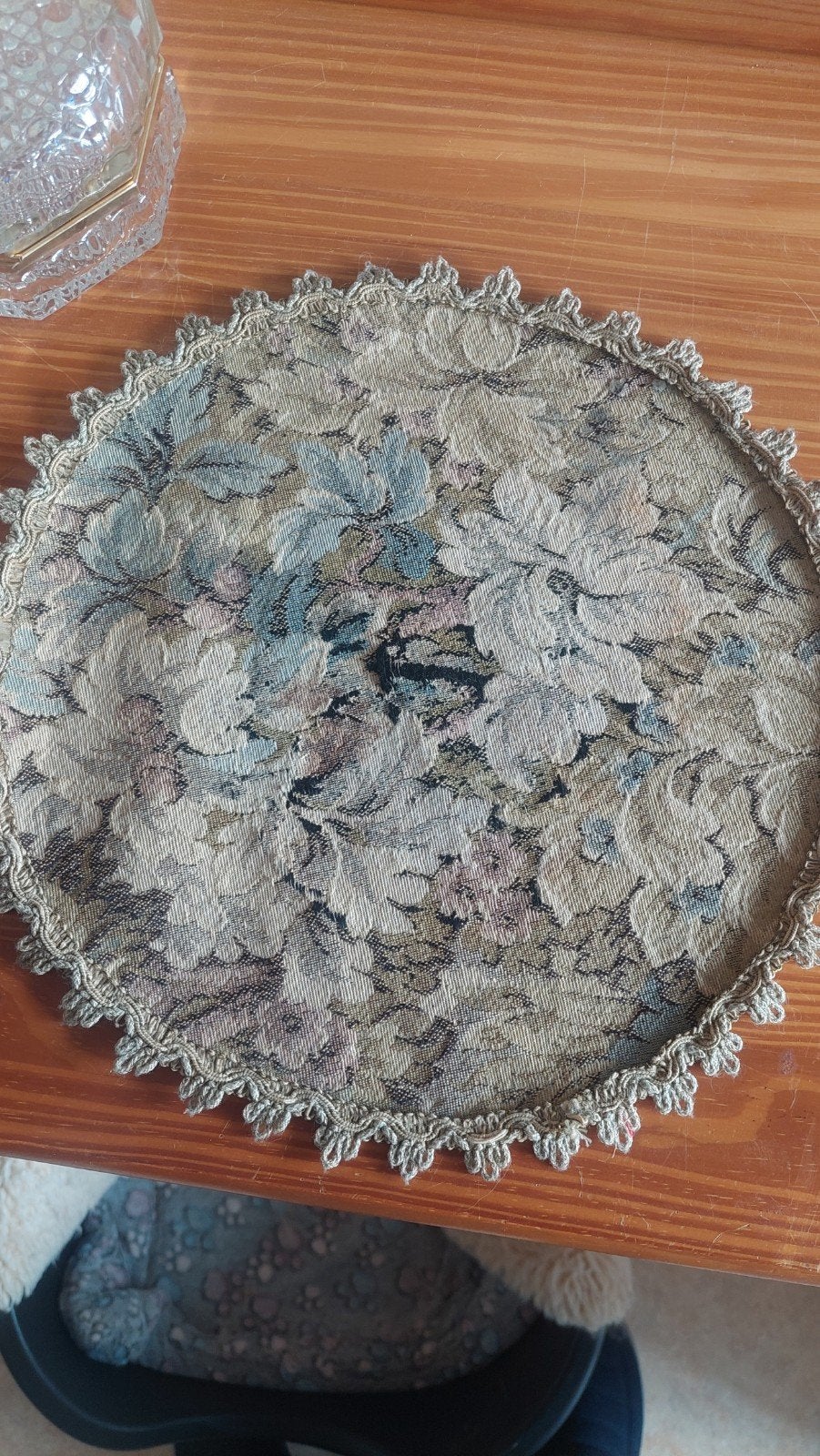 Vintage kleedje/placemat met bloemenprint - 30cm, Vintage, Gebruikt, Meerkleurig, Ophalen of Verzenden