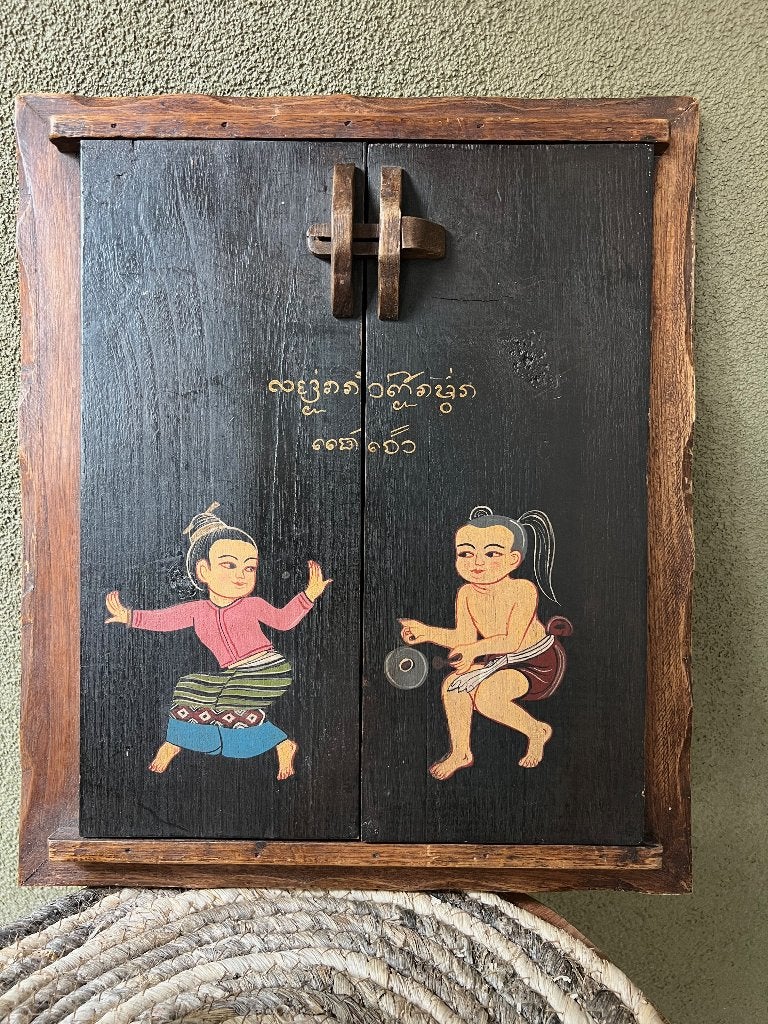 Handbeschilderd decoratie luik Thailand Thaise wanddecoratie, Huis en Inrichting, Oosters, Hout, Meerkleurig, 32 cm