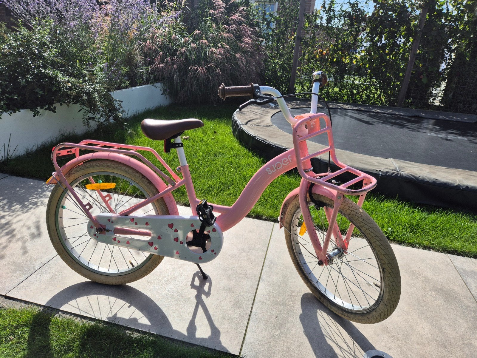 Sjoef 20 inch meisjesfiets met voordrager, Ophalen, Terugtraprem, Gebruikt, Handrem