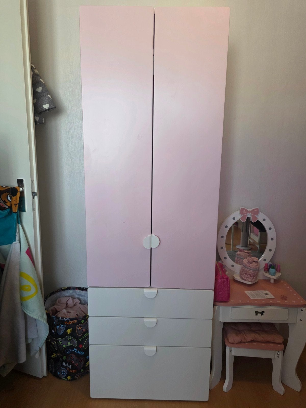 Roze kinderbed en kledingkast set - IKEA SMÅSTAD, 85 tot 100 cm, Gebruikt, 180 cm of meer, Ophalen