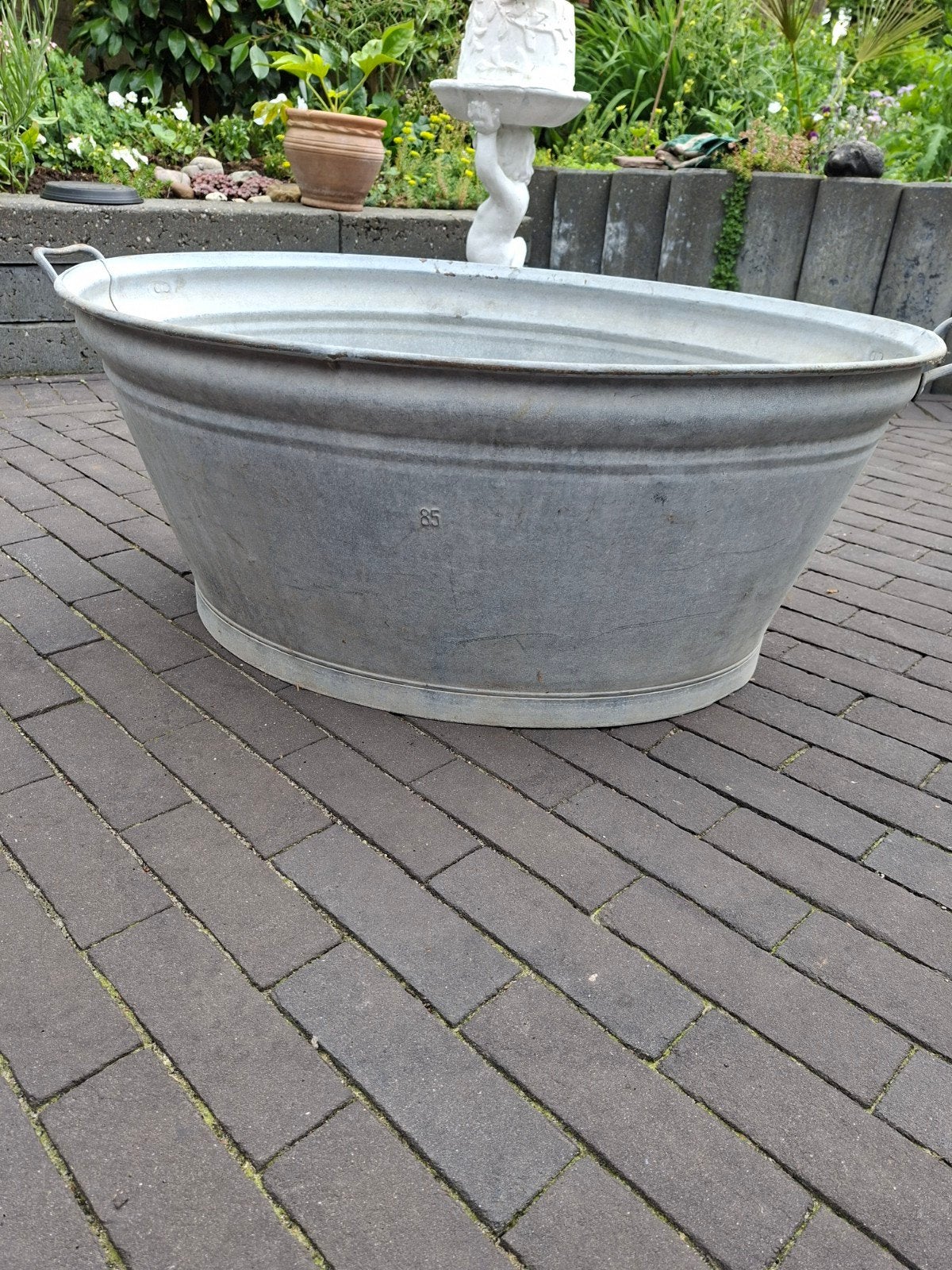 Oude zinken wasteil., Tuin en Terras, Bloembakken en Plantenbakken, Ophalen, Gebruikt, Minder dan 30 cm, Rond