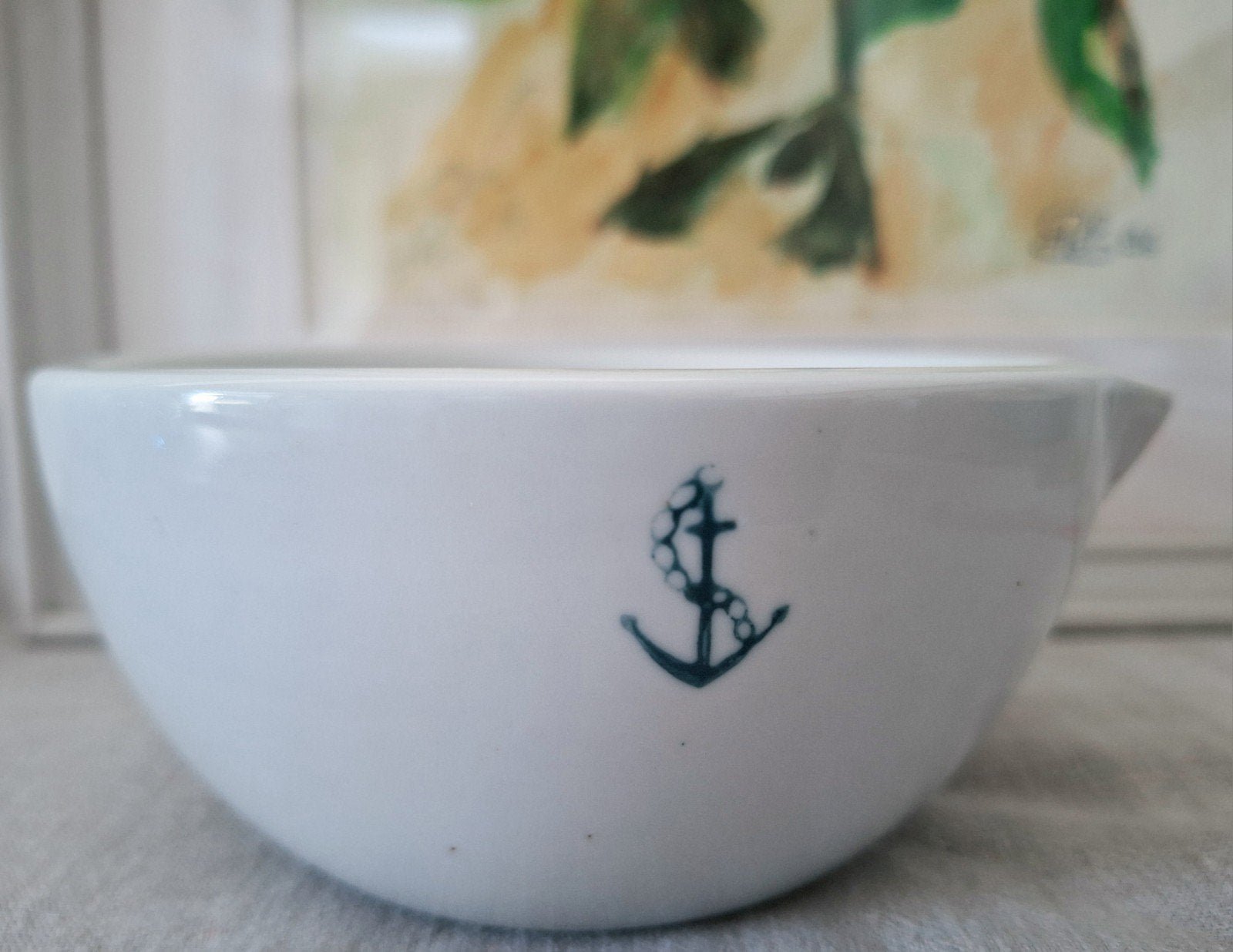 Oude zware porseleinen vijzel met anker decoratie, Antiek en Kunst, Ophalen of Verzenden