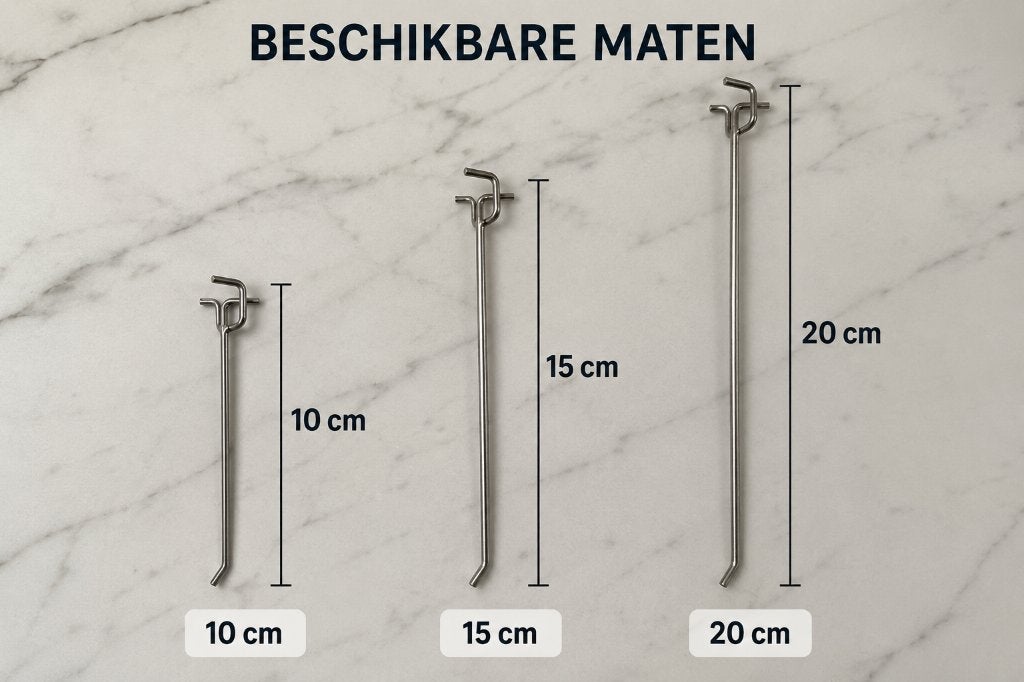 RVS Displayhaken / Winkelhaken 10 cm – 15 cm – 20 cm, Ophalen, Zo goed als nieuw