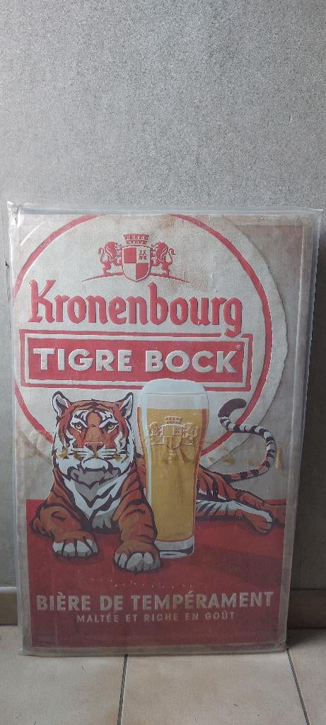 Zeldzaam reclamebord Kronenbourg Tigre Bock (80 x 50 cm), Ophalen of Verzenden, Nieuw, Reclamebord, Plaat of Schild, Overige merken