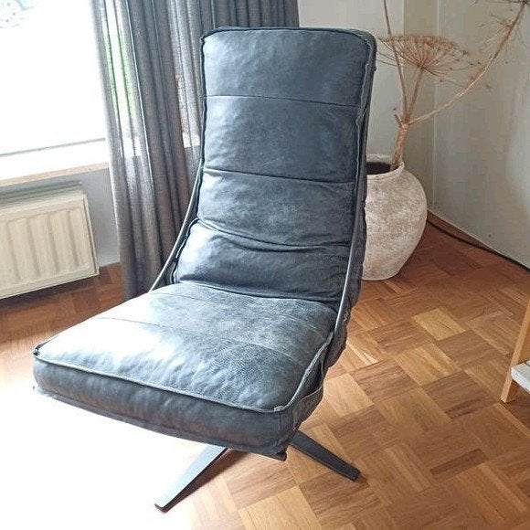 Brutus fauteuil antraciet Shabbies anker, Huis en Inrichting, Fauteuils, Leer, 50 tot 75 cm, 75 tot 100 cm, Ophalen