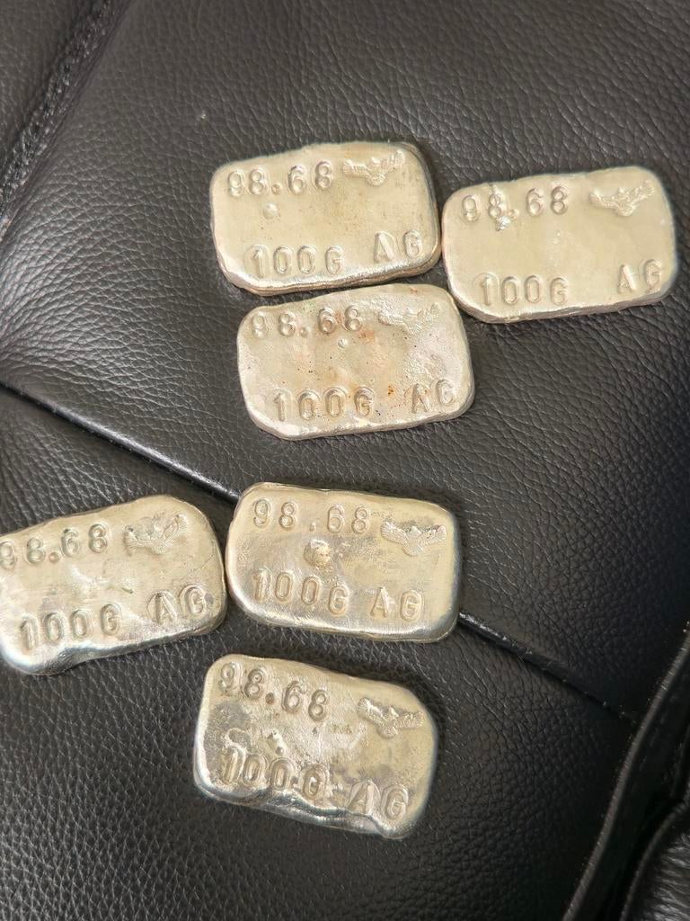 ​6 x 100 gram zilveren baartjes (98,68% puur), Postzegels en Munten, Ophalen of Verzenden, Zilver