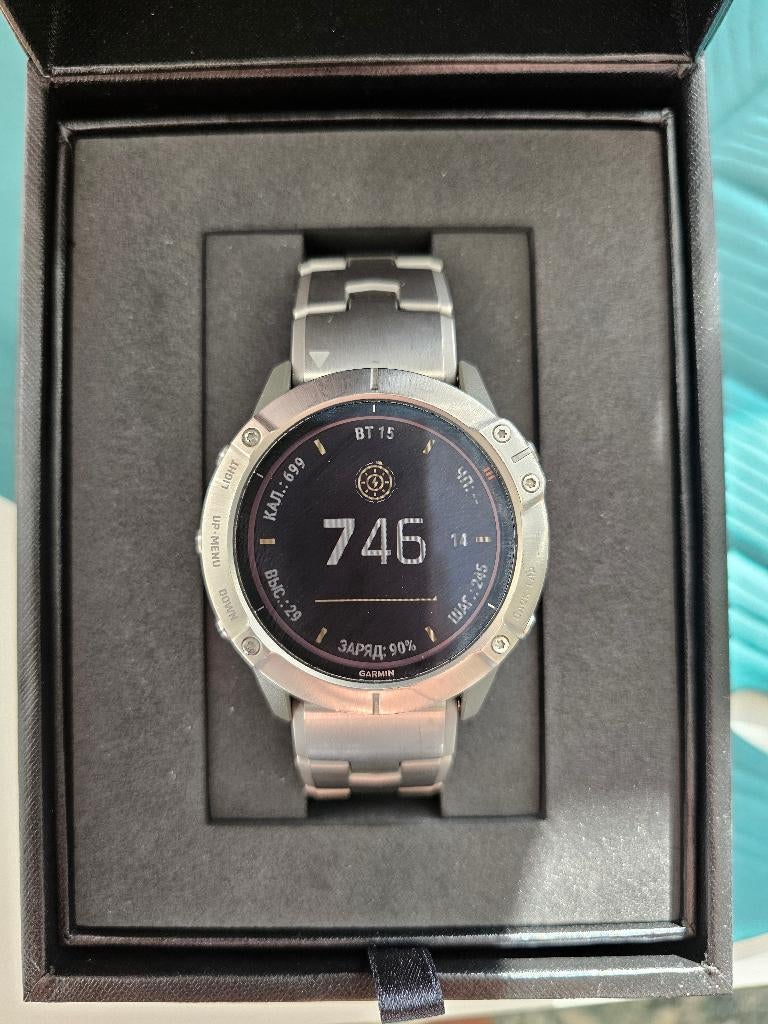 Garmin fēnix 6X Pro Solar Titanium 51 mm, Sieraden, Tassen en Uiterlijk, Smartwatches, Zo goed als nieuw, Android, Zilver, Afstand