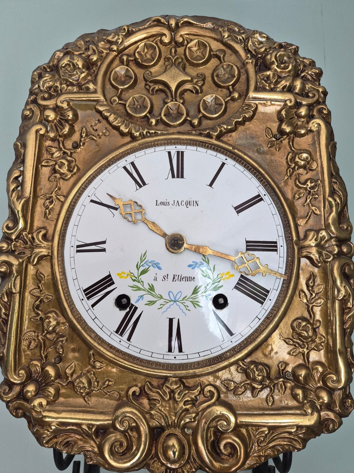 Antieke Louis Jacquin wandklok met slinger en gewichten, Antiek en Kunst, Ophalen of Verzenden