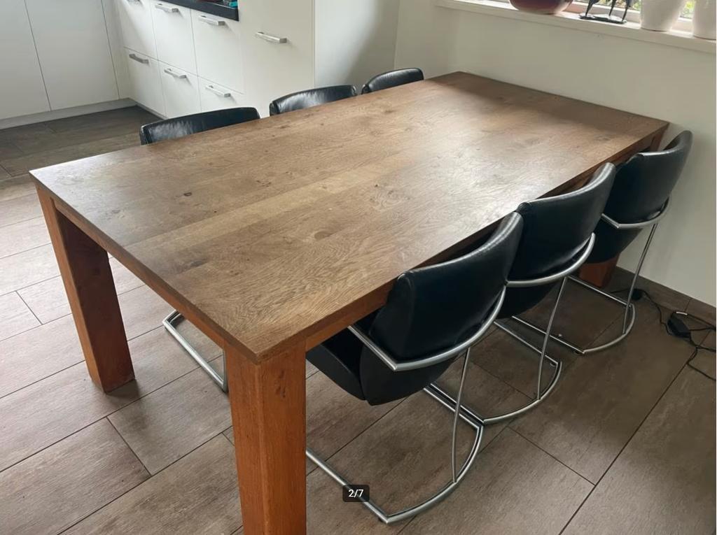Massief Eiken Tafel - 2m Breed, Ophalen, Eikenhout, 200 cm of meer, 50 tot 100 cm