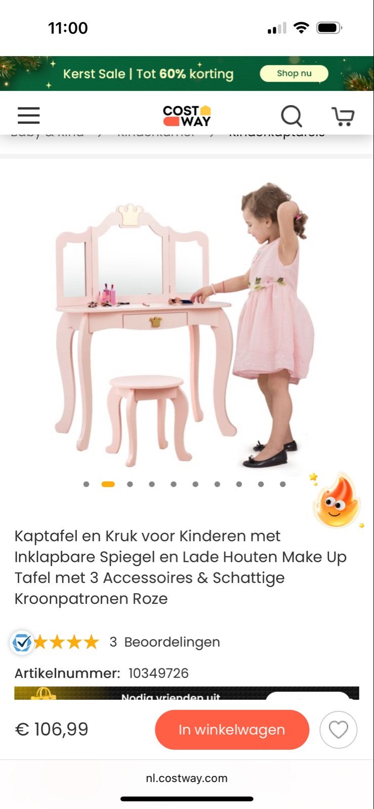 Roze Kaptafel met Krukje voor Kinderen - Houten Make-up Tafe, Ophalen, Gebruikt, Meisje