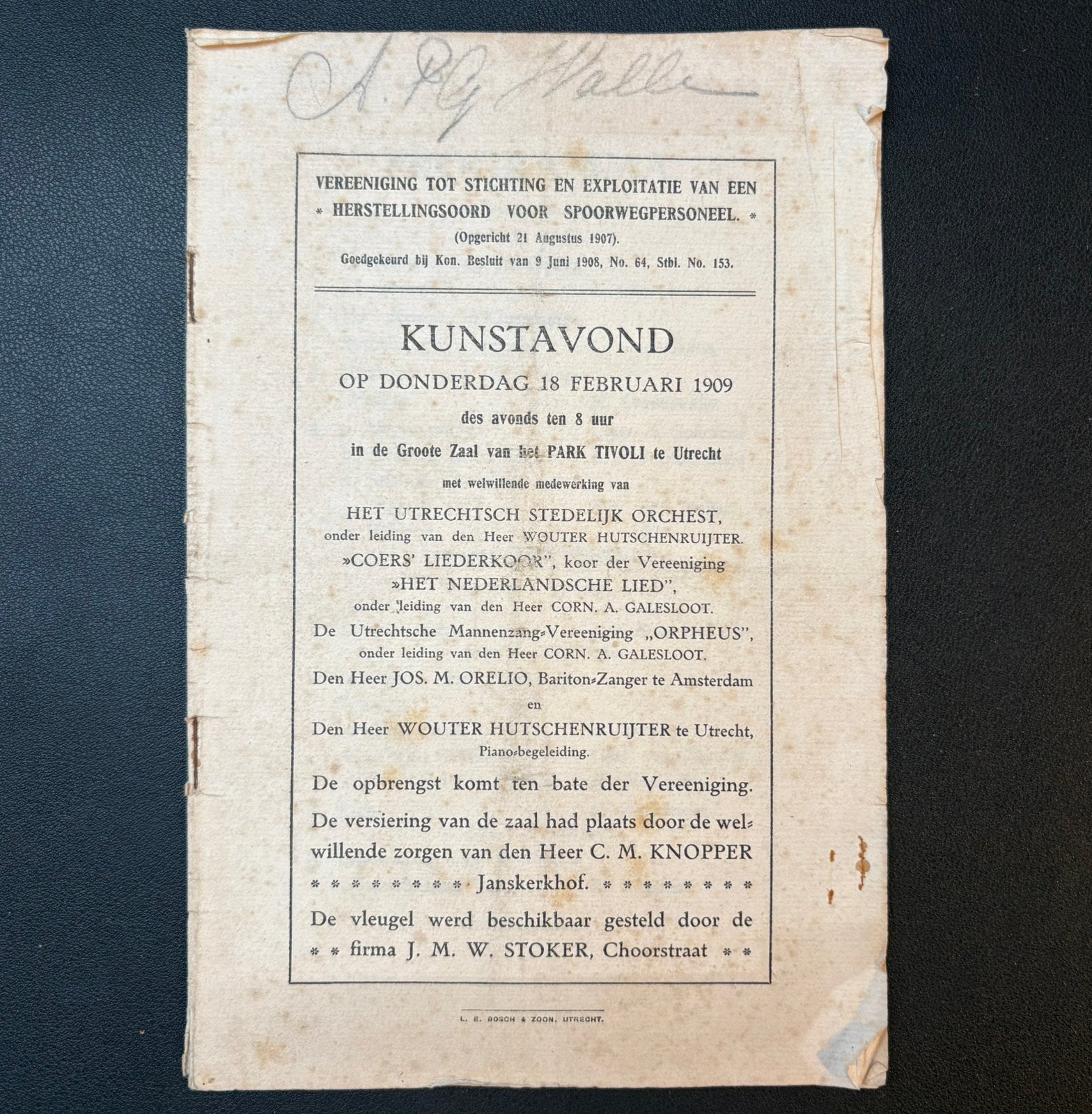 Prog. kunstavond herstelling spoorwegpersoneel (1909), Ophalen of Verzenden, Gebruikt, Trein, Boek of Tijdschrift