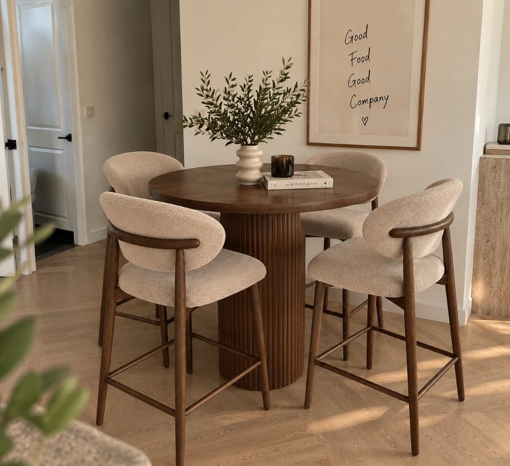 Set van 4 nieuwe Japandi barkrukken | Beige/taupe