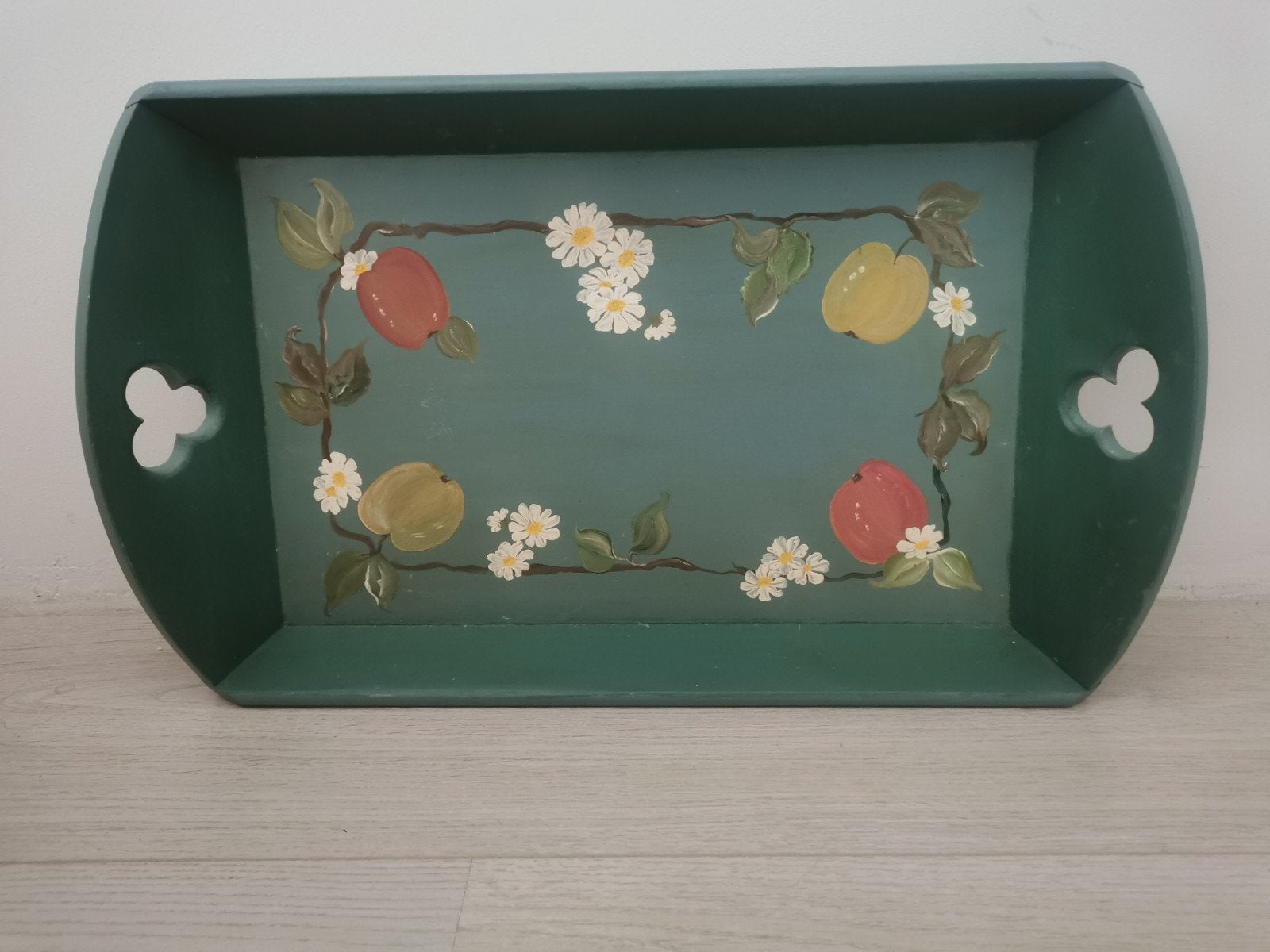 Vintage dienblad handbeschilderd, Ophalen of Verzenden, Zo goed als nieuw, Rechthoekig, Hout