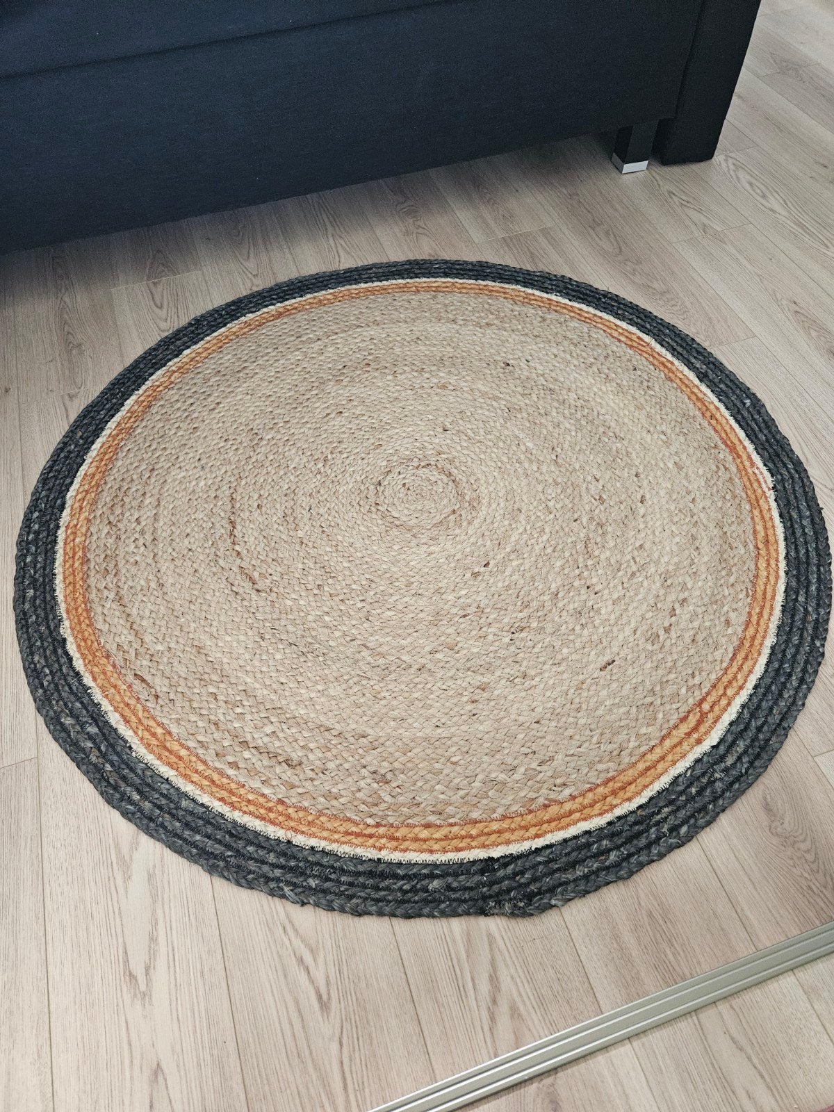 Rond rotan vloerkleed Loods5, 126cm, Ophalen, Rond, Zwart, Zo goed als nieuw