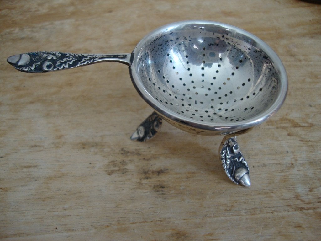 antiek zilver theezeefje + lekbakje, Ophalen of Verzenden, Zilver