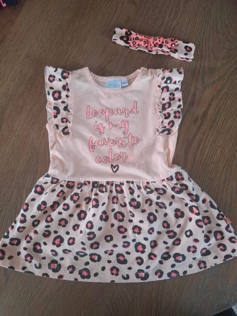 Feetje jurkje + haarband roze luipaardprint - maat 68, Feestje, Meisje, Jurkje of Rokje, Ophalen of Verzenden