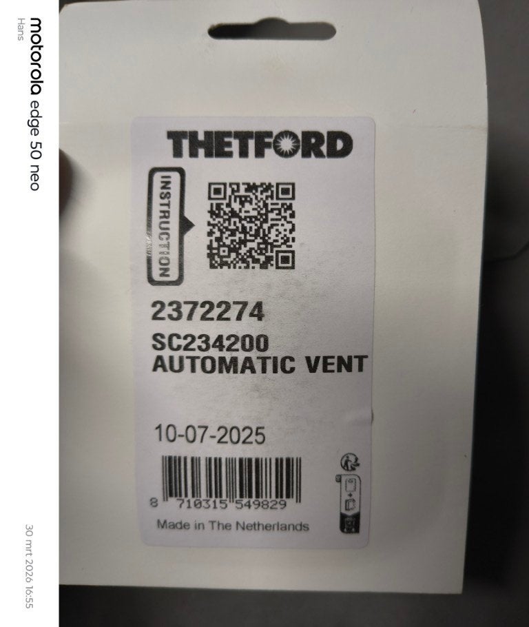 Ontluchtingsventiel Thetford 2372274, Ophalen of Verzenden, Nieuw