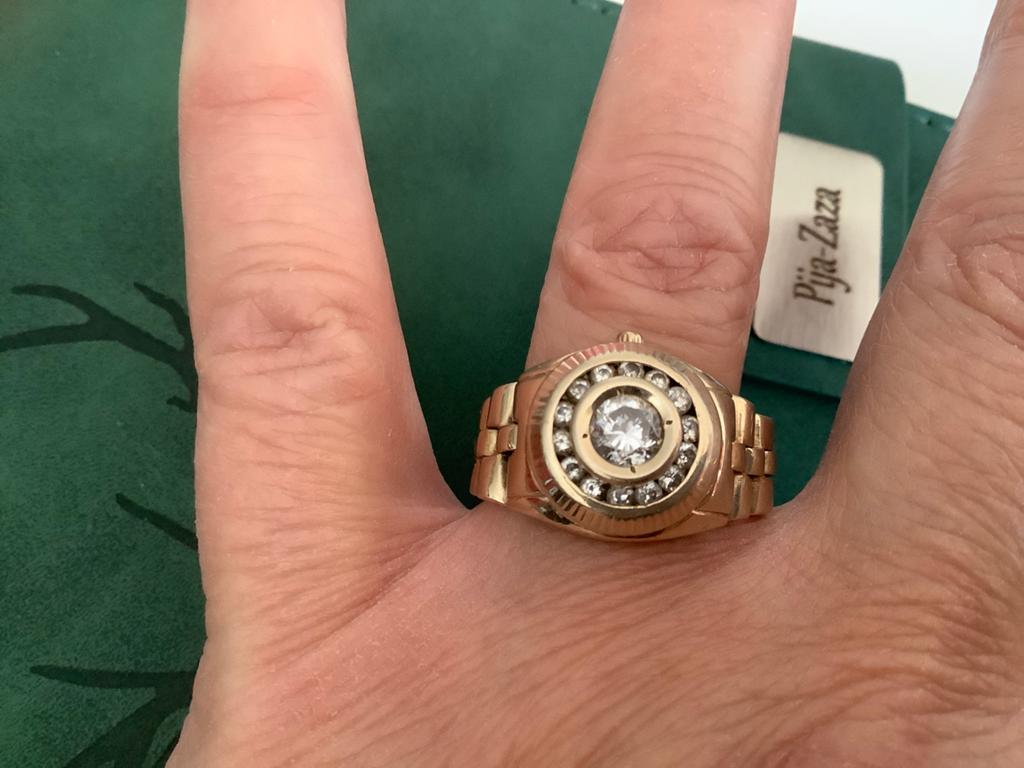 Vintage gouden ring Rolex briljant geslepen zirkoon 18 k 750, 20 of groter, Verzenden, Heer, Zo goed als nieuw