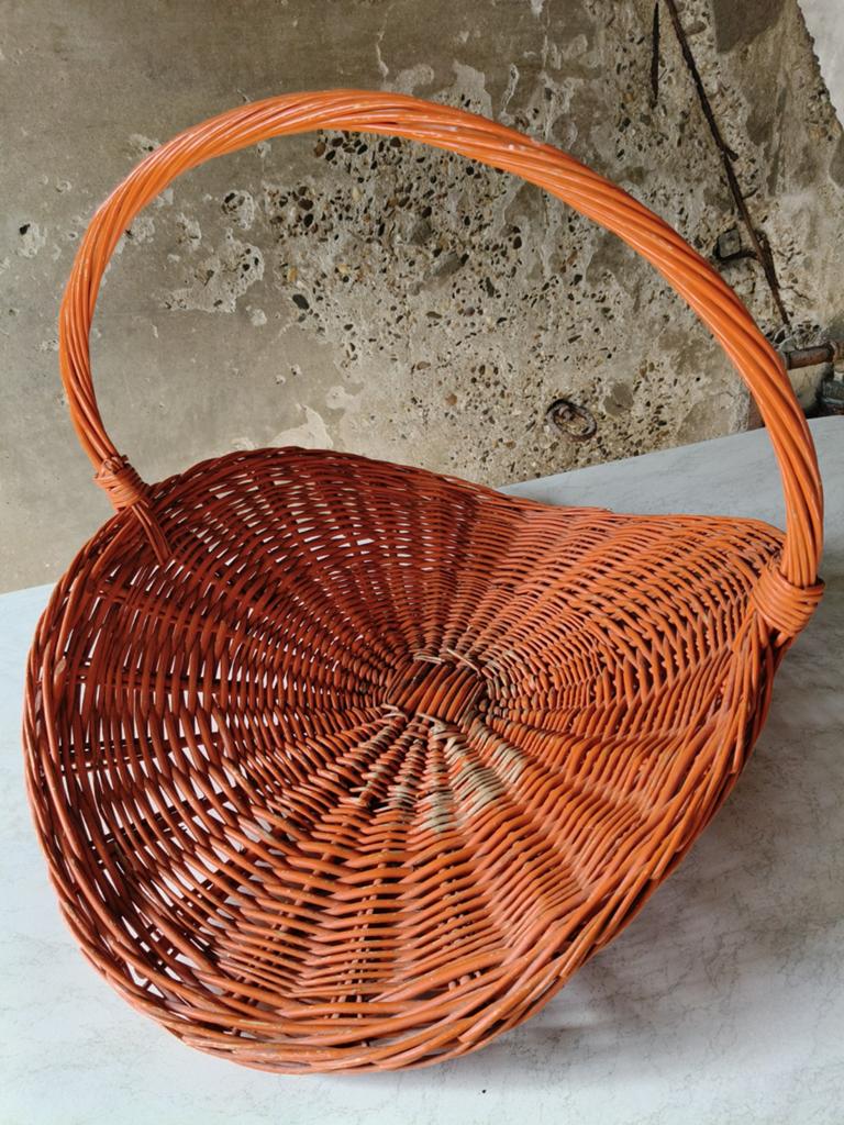 Vintage rieten plukmand draagmand bloemen kruid- oranje/rood, Ophalen