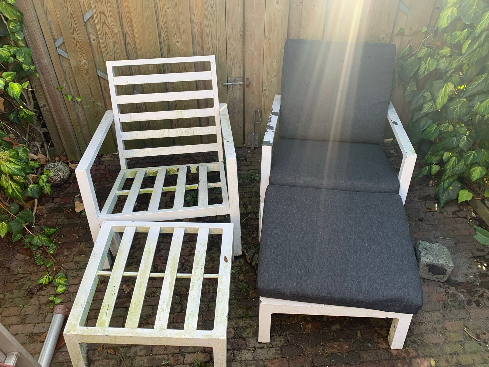 Tuinstoel met voetenbankje, Ophalen, Gebruikt, Metaal