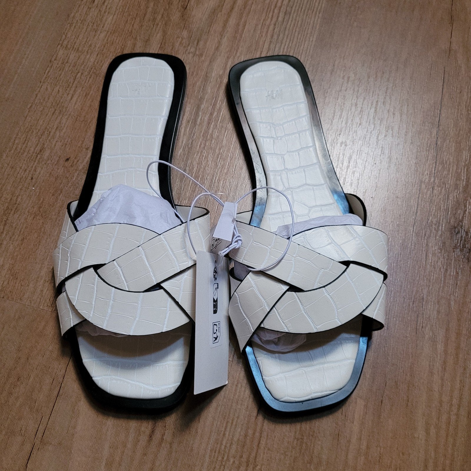 Nieuwe H&M Witte Slippers met Krokodillenprint, Slippers, H&M, Wit, Nieuw