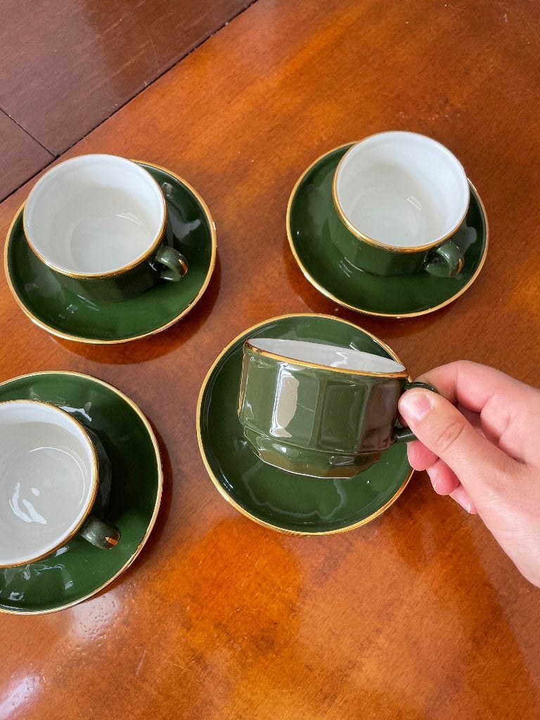 Apilco bistro koffieservies groen goud perfecte staat, Overige merken, Vintage, Ophalen of Verzenden, Zo goed als nieuw