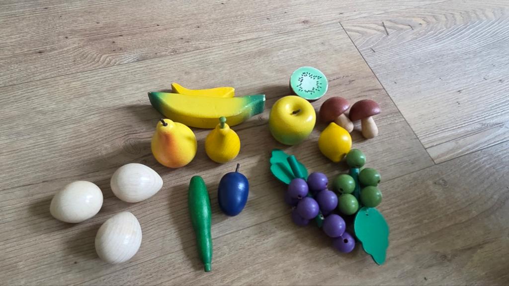 Houten speelgoed fruit en groenten set, Ophalen, Gebruikt, Knutselen