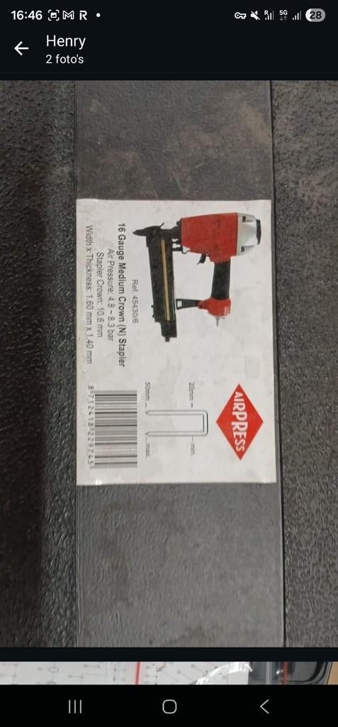 Airpress 16 Gauge Medium Crown NI Stapler 45430/6 Nieuw, Ophalen of Verzenden, Nieuw