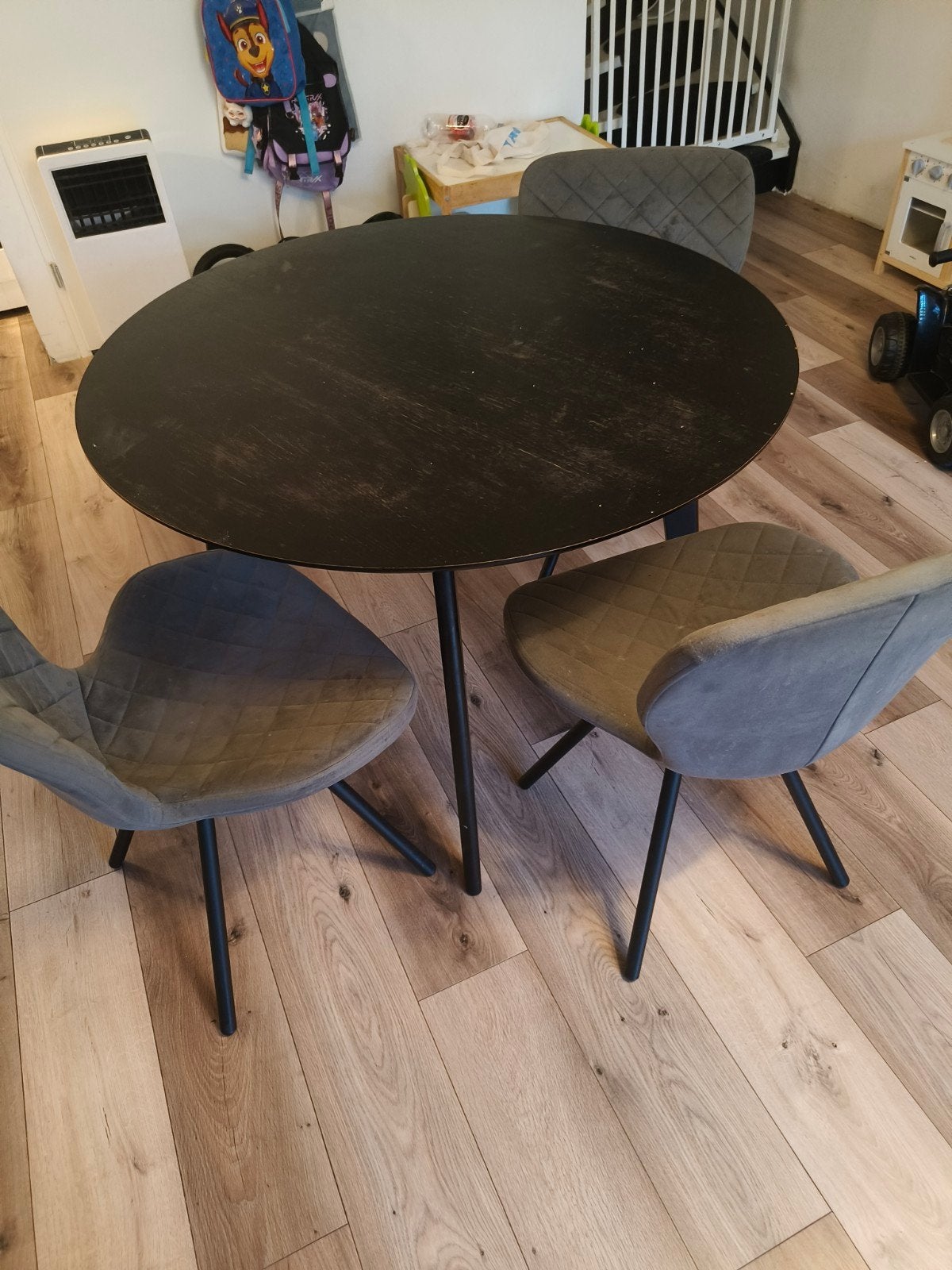 eettafel plus 3 stoelen, Ophalen, Gebruikt, Rond, 100 tot 150 cm