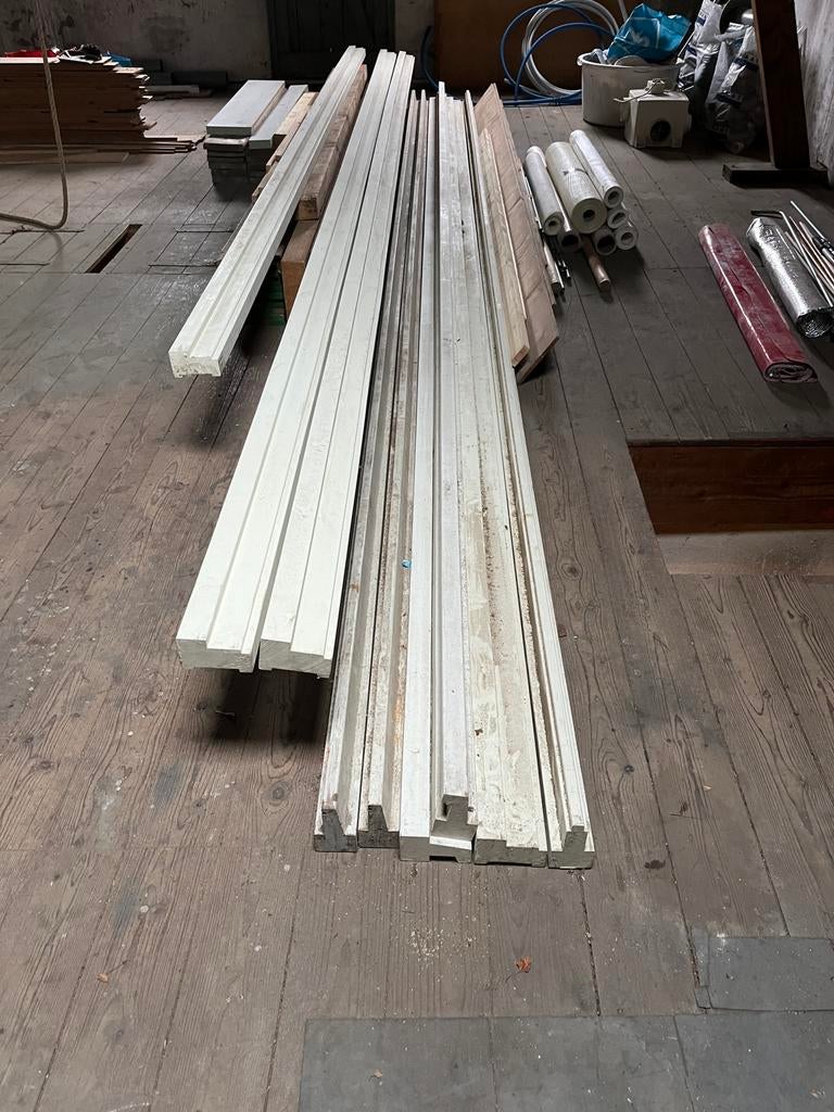 73 meter Kozijnhout abc profielen raam profielen hardhout, Doe-het-zelf en Verbouw, Ophalen, Zo goed als nieuw, Balk, Overige houtsoorten