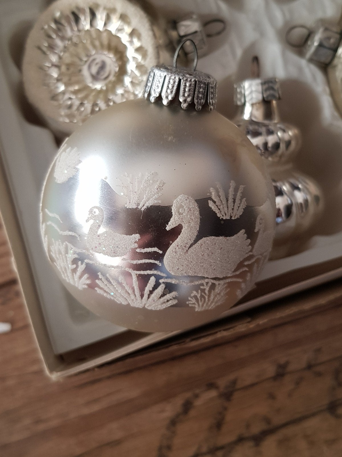 vintage kerstbal / oude kerstbal met zwaan / vogel, Diversen, Ophalen of Verzenden