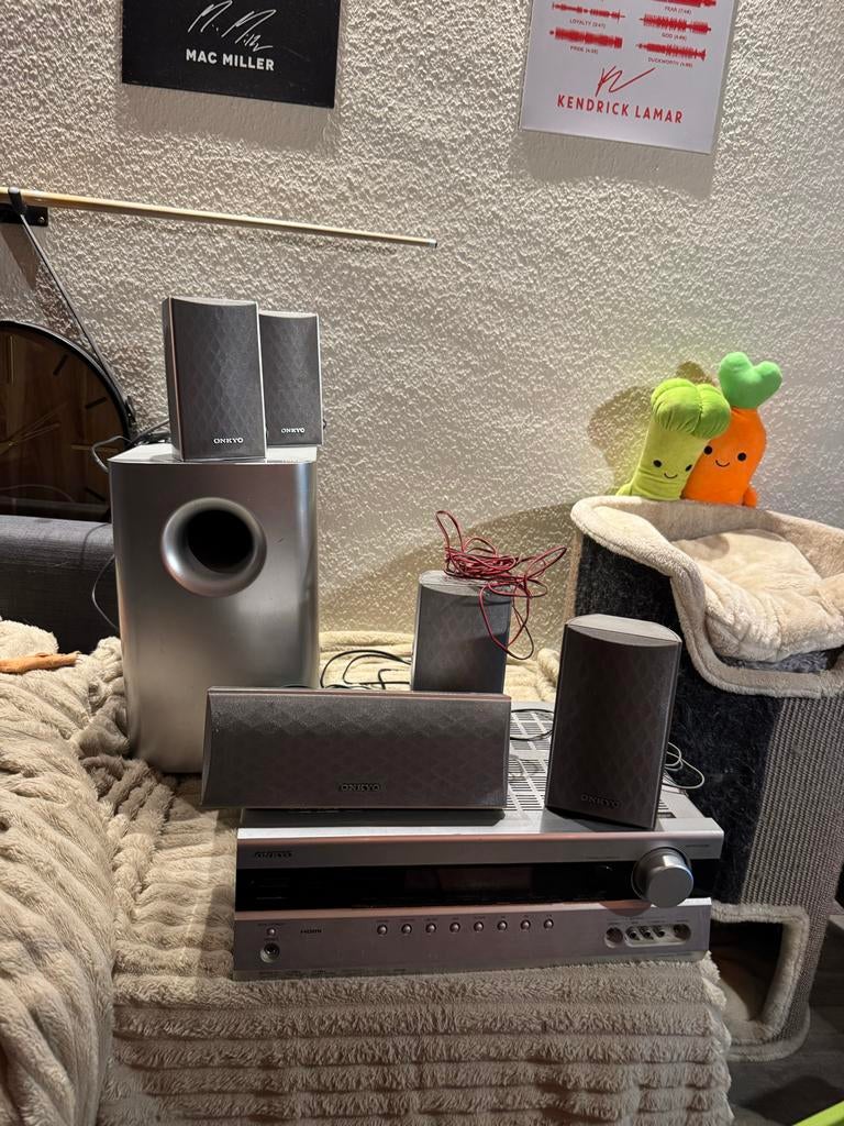 Onkyo 5.1 Surroundset met Subwoofer en Receiver, Audio, Tv en Foto, Luidsprekers, Ophalen of Verzenden, Gebruikt, 60 tot 120 watt